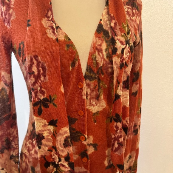 LOFT Red-Orange Floral Sweater with Neck Tie – Size S - Picture 2 of 6